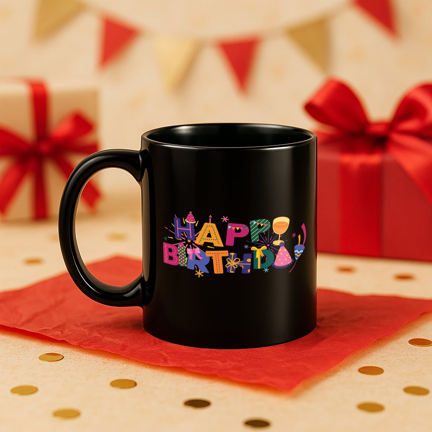 Happy Birthday 330 ml Black Coffee Mug (Pack of 1)