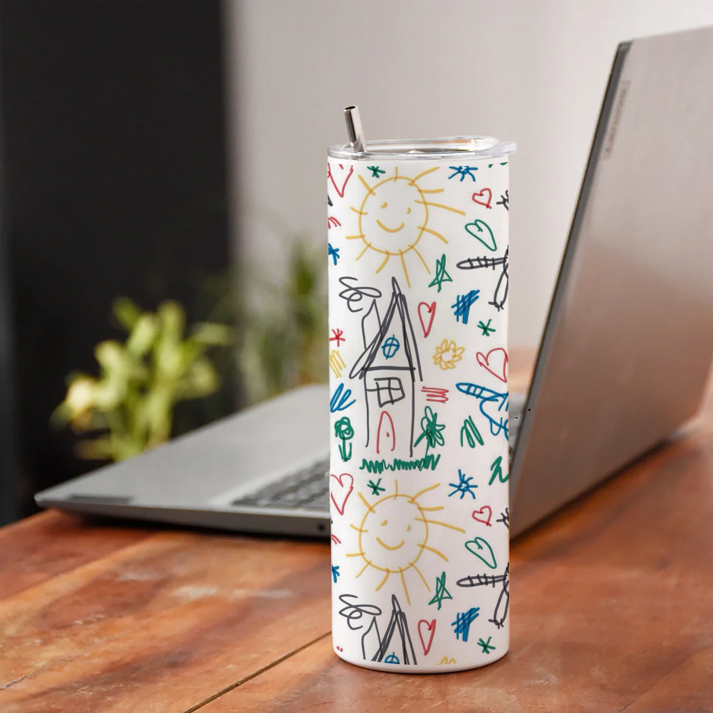 Seamless Pattern with Kids Illustrations Printed 750ML with Lid Leak Proof Travel Tumbler with Straw