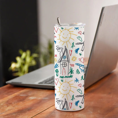 Seamless Pattern with Kids Illustrations Printed 750ML with Lid Leak Proof Travel Tumbler with Straw