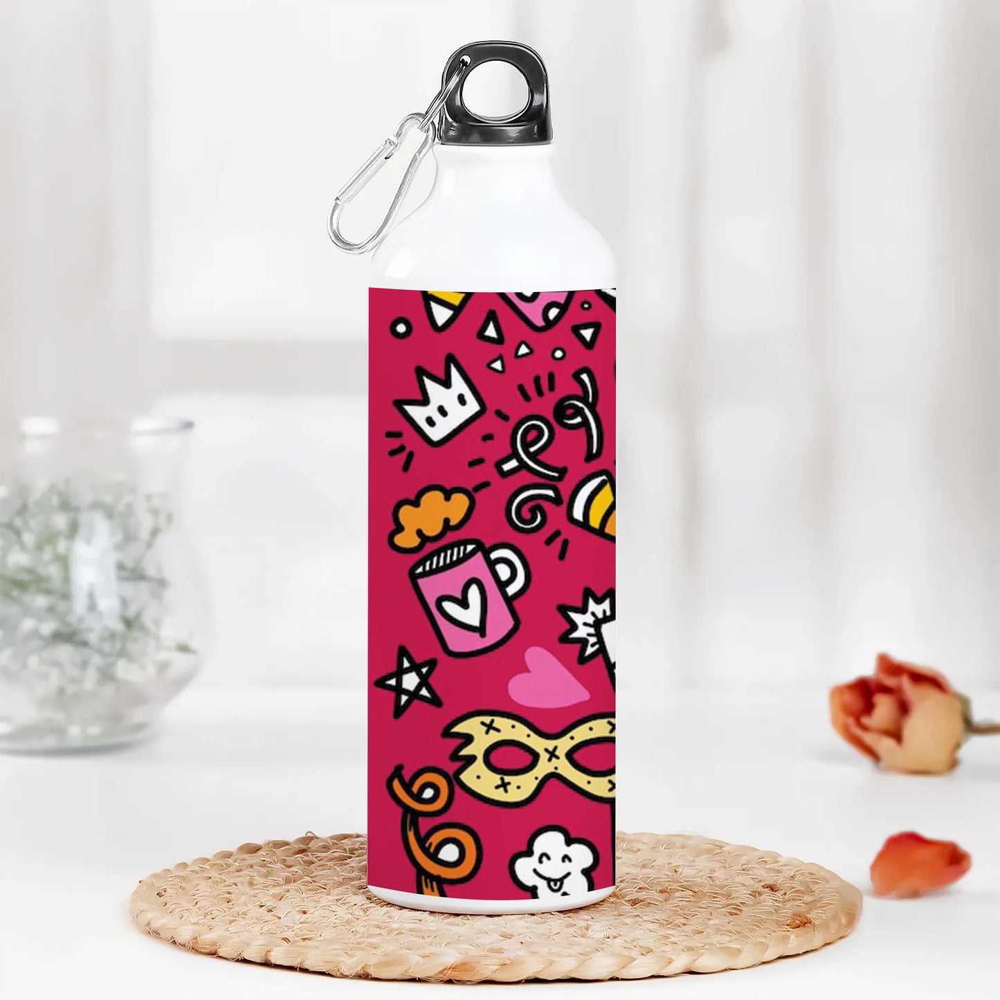 Set of Party illustration Hand drawn doodle Sketch line Printed Normal Sipper Water Bottle 750 ml For Gym, Yoga, Kids, Boys, Girls, Brother, Sister, Babies, Baby, Workout, Adults