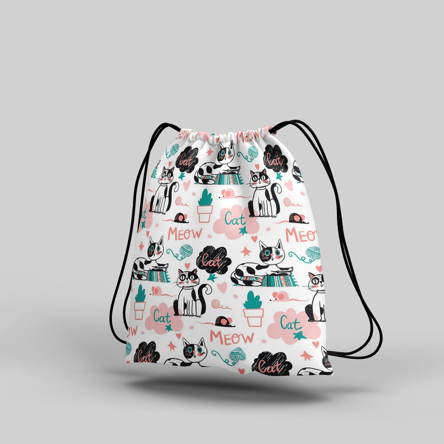 Doodle Animals and Words Pattern Polyester String Backpack Bags for kids for Gym, Yoga, Tuition ,Beach Bag for 4-10 year boys and girls