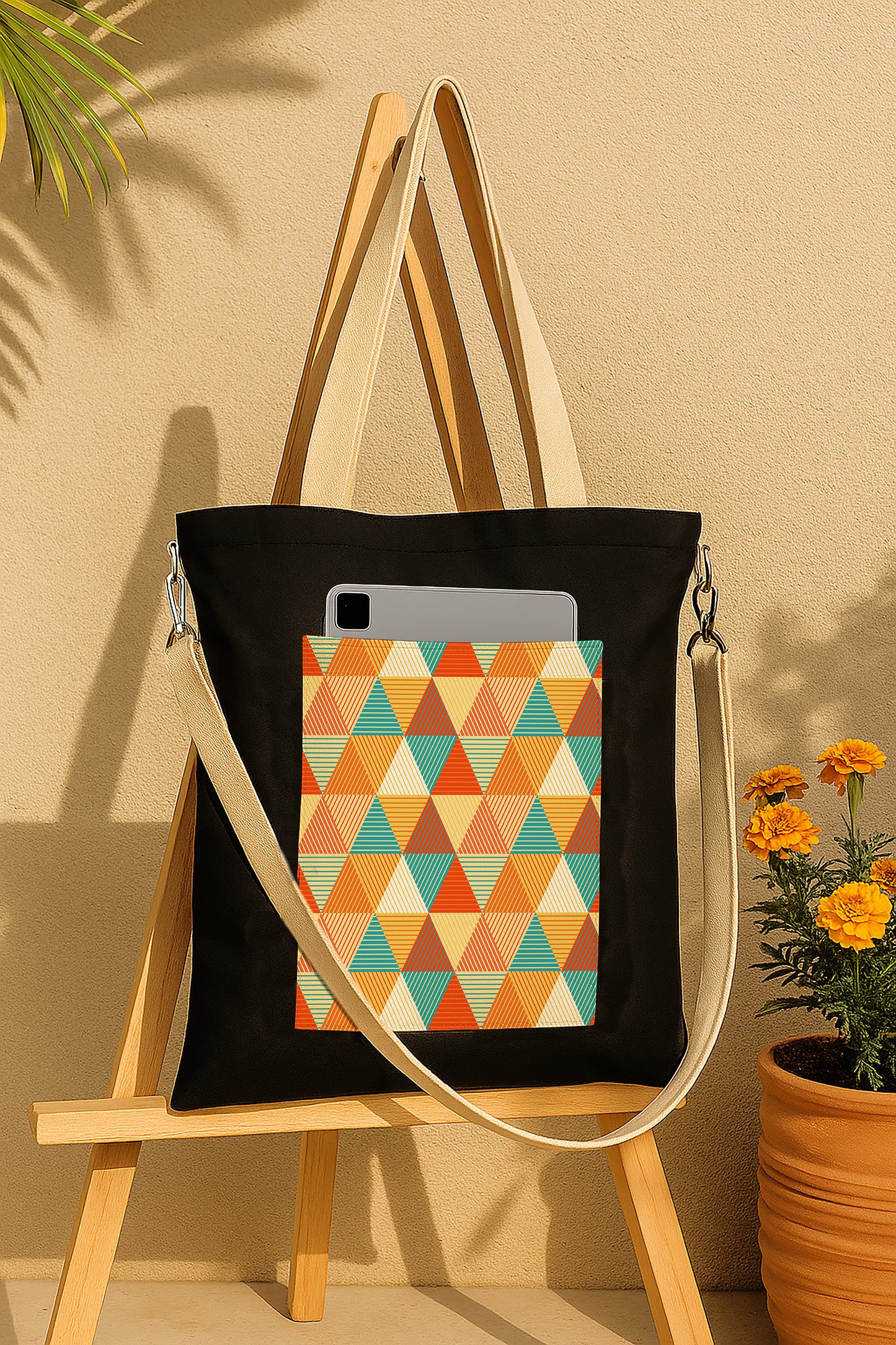 Abstract Triangle Women's Girls Cross Body Sling Bag with Extra Front Pocket, College Bag for Girls, Tote Bag for Shopping,Travel