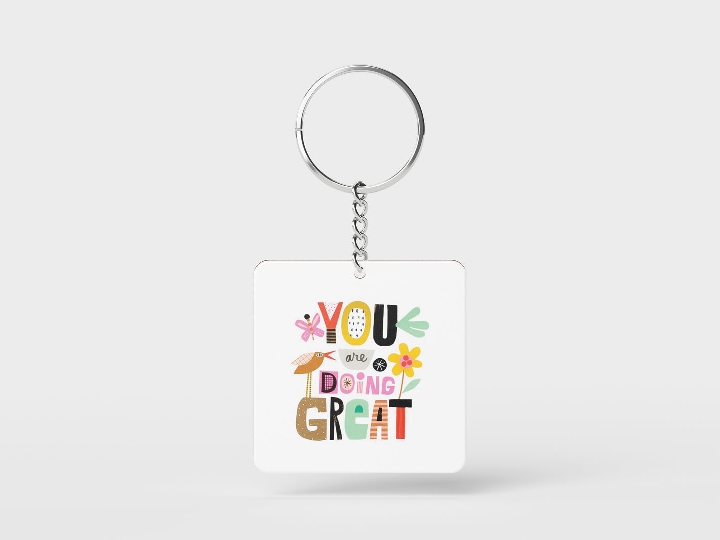 You are doing great Printed Square Shape Wooden Keyring with Chain