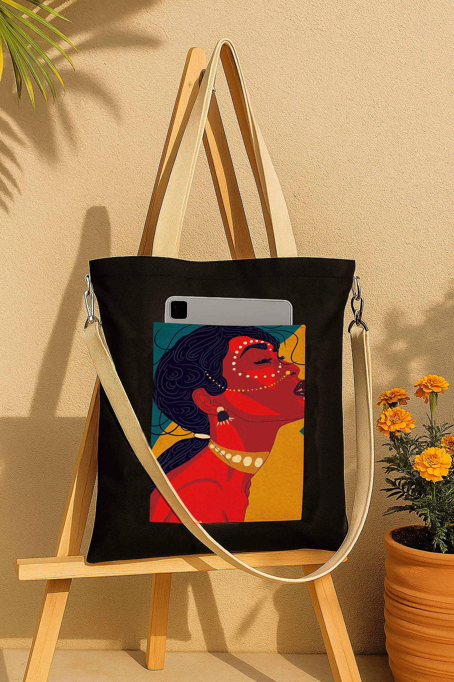 Abstract Woman Women's Girls Cross Body Sling Bag with Extra Front Pocket, College Bag for Girls, Tote Bag for Shopping,Travel