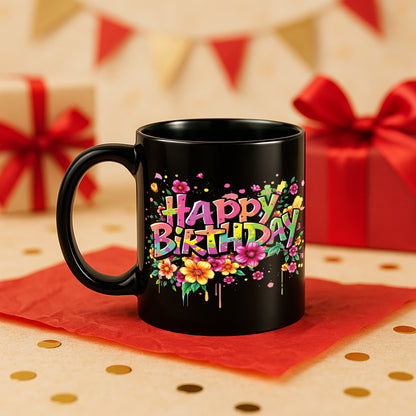 Happy Birthday 330 ml Black Coffee Mug (Pack of 1)