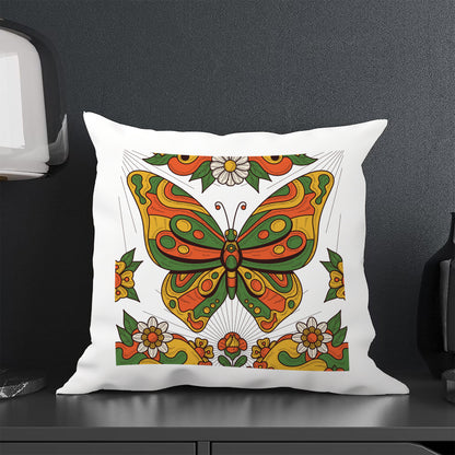 Hand Drawn Retro Butterfly Design Cushion (12x12 inches) Pack of 1