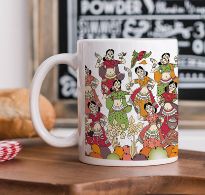 Traditional Kalamkari Seamless Pattern Mug and Keychain Combo 330 ml Coffee Mug