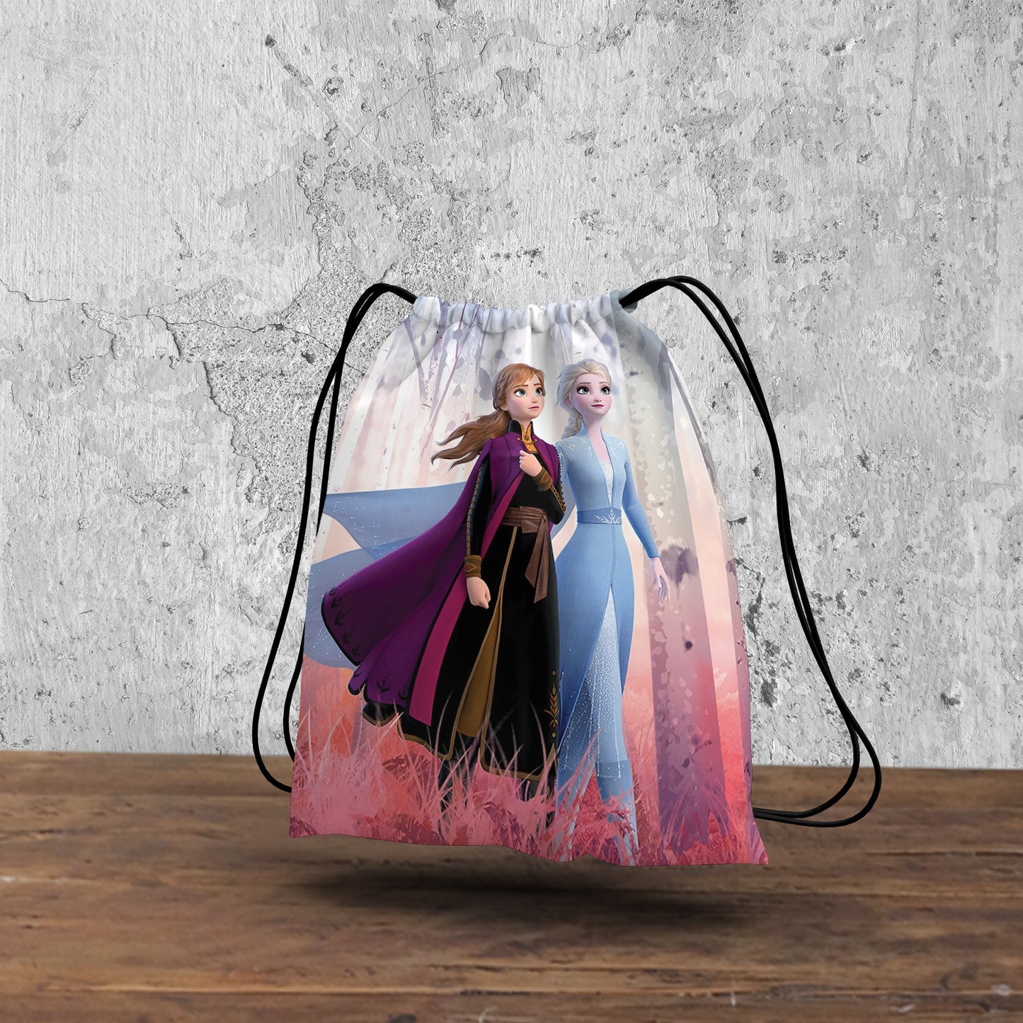 Elsa and Anna Frozen Pattern Polyester String Backpack Bags for kids for Gym, Yoga, Tuition ,Beach Bag for 4-10 year boys and girls