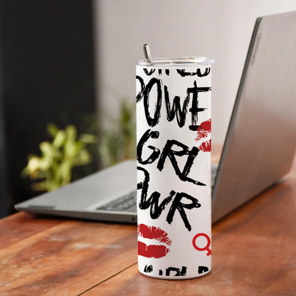 Girl power typography pattern Printed 750ML with Lid Leak Proof Travel Tumbler with Straw