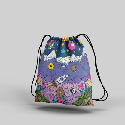 Colorful and Creepy Creatures illustration Polyester String Backpack Bags for kids for Gym, Yoga, Tuition ,Beach Bag for 4-10 year boys and girls