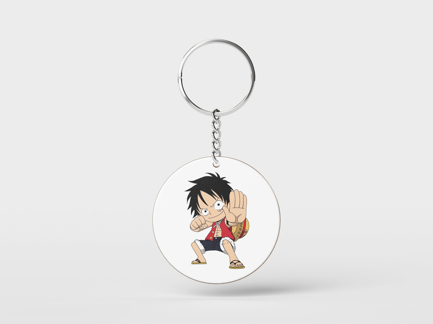 Child Monkey D Luffy  Sticker Design Printed Circle Shape Wooden Keyring with Chain
