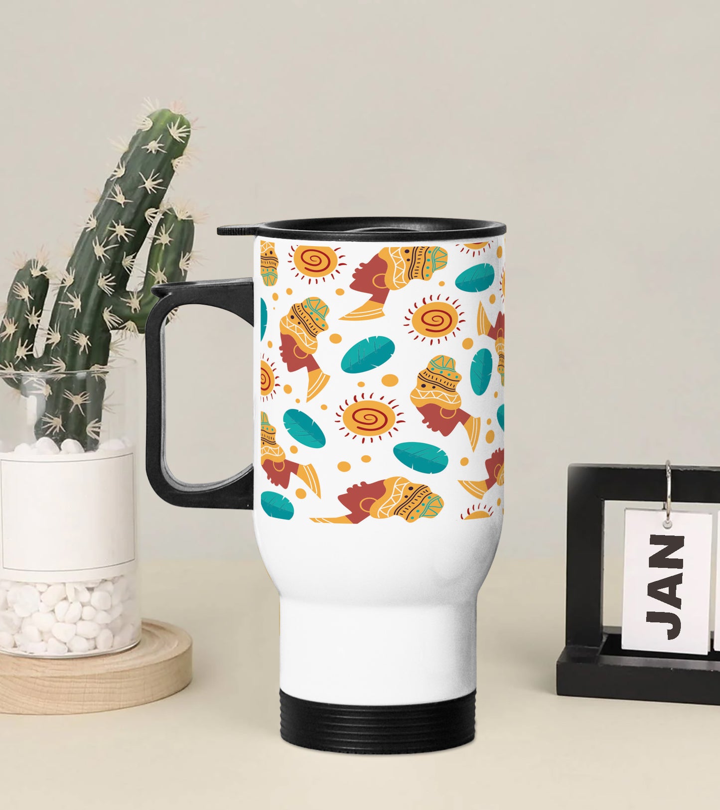 Sun and leaf pattern Printed 350ML Travel MUG