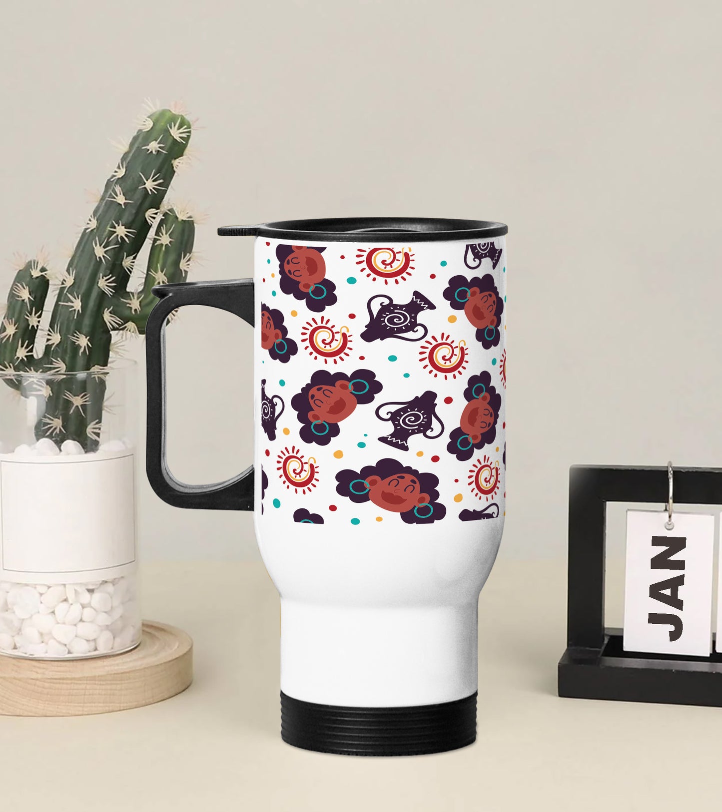 Flat African pattern Printed 350ML Travel MUG