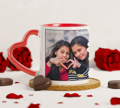 Best Friend forever customized add two photos red heart handle  330 ml Coffee Mug