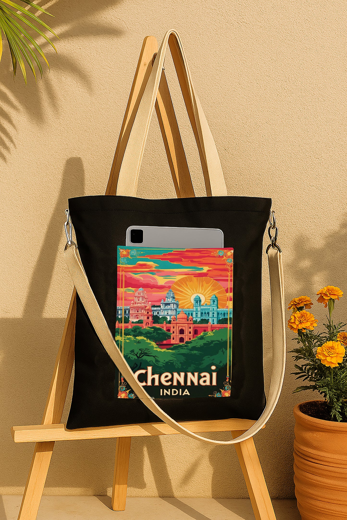 Chennai Printed Women's Girls Cross Body Sling Bag with Extra Front Pocket, College Bag for Girls, Tote Bag for Shopping,Travel
