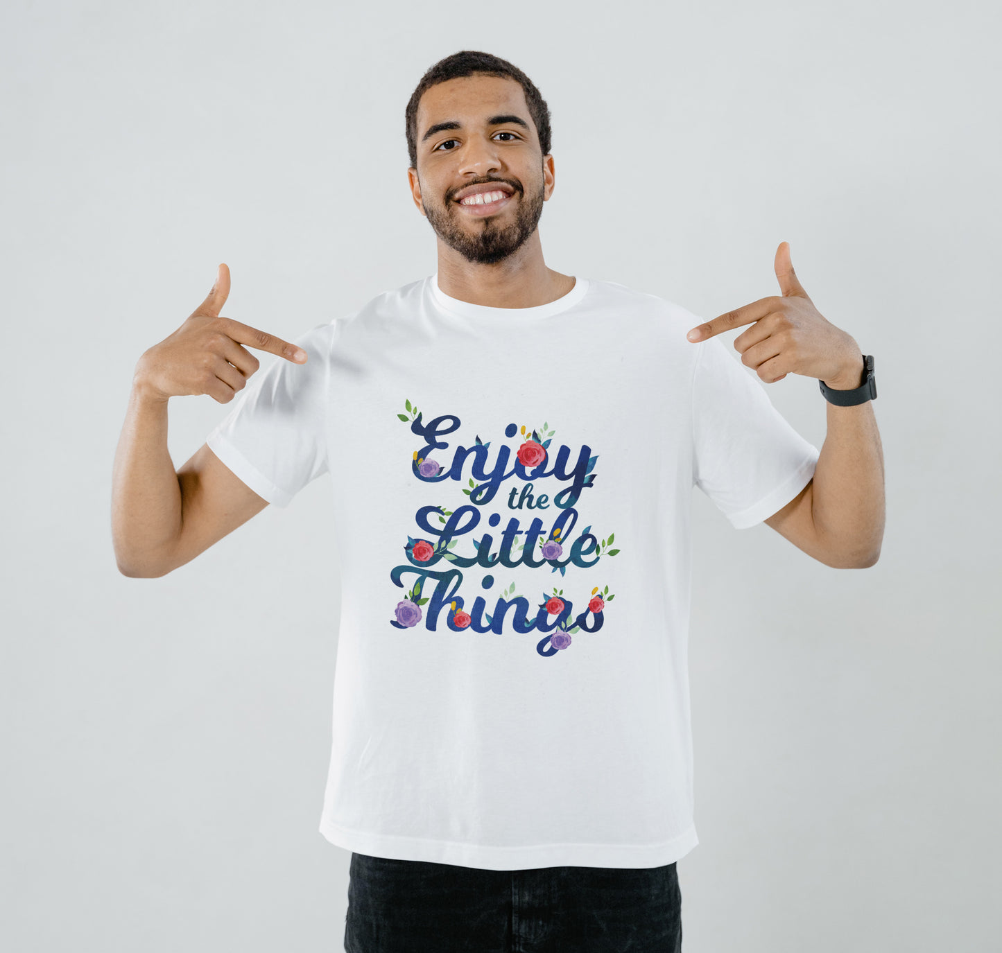 Slogan with hand drawn flowers design Printed White Round Neck Polyester T Shirt for Mens and woman's