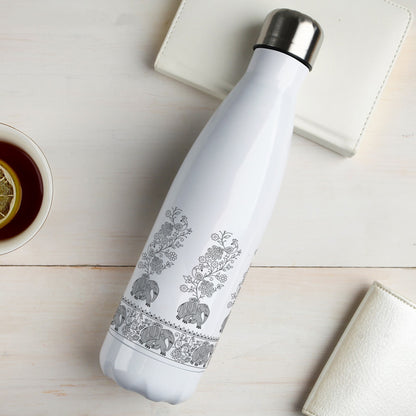 Seamless black and white elephant and peacock pattern Cola Bottle 500ml School Bottle, Picnic Bottle, Leak Proof