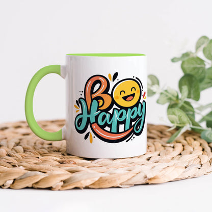 Be happy Light Green Handle 330 ml Coffee Mug