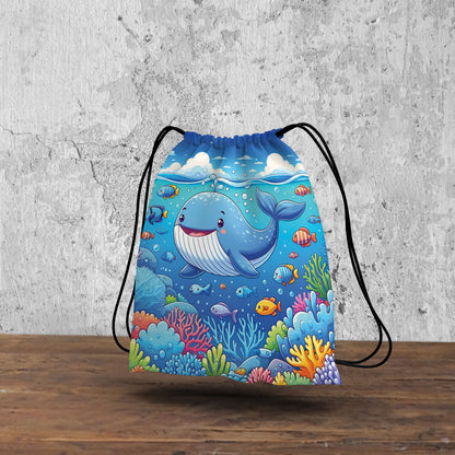 Whales Vector Cartoon Pattern Polyester String Backpack Bags for kids for Gym, Yoga, Tuition ,Beach Bag for 4-10 year boys and girls