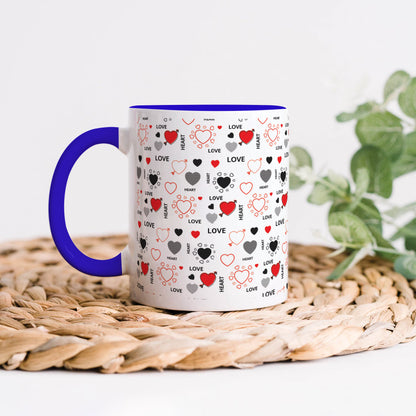 Romantic Hand Drawn Elements With Love Lettering design Dark Blue Handle 330 ml Coffee Mug
