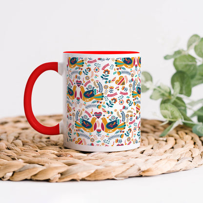 Flat design Nordic pattern design Red Handle 330 ml Coffee Mug
