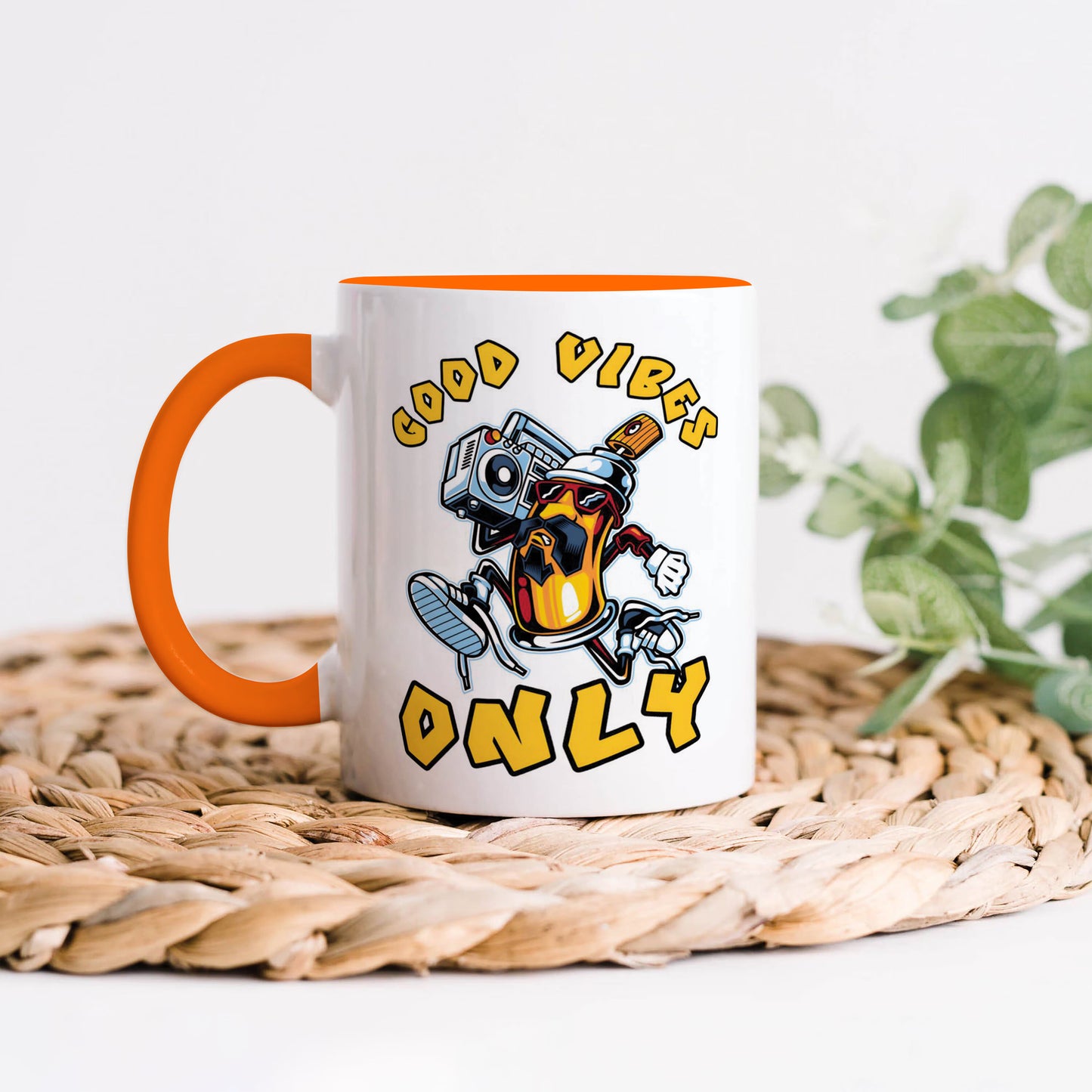 Good vibes only design Orange Handle 330 ml Coffee Mug