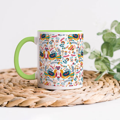 Flat design nordic pattern design Light Green Handle 330 ml Coffee Mug