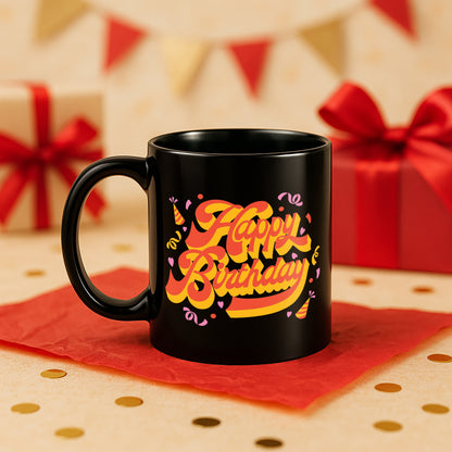 Happy Birthday 330 ml Black Coffee Mug (Pack of 1)