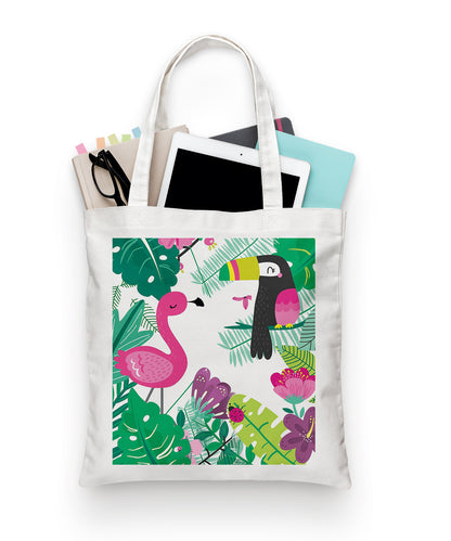 Flamingo and hornbill Design Tote Bag (14 X 16 Inches) Tote bag For Shopping, College, Travel