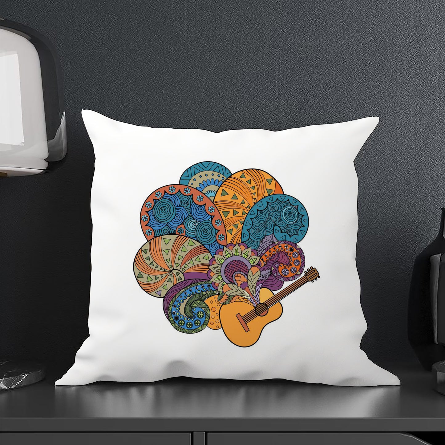 Painting Guitar Art Print Design Cushion (12x12 inches) Pack of 1