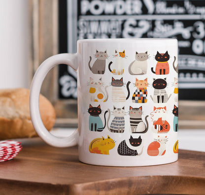 Colorful cat seamless pattern Mug and Keychain Combo 330 ml Coffee Mug