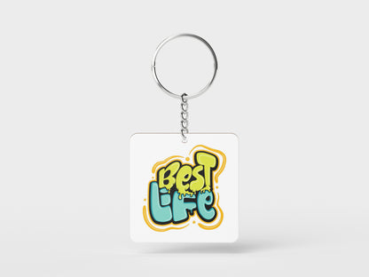 Colorful motivational typography art illustration Printed Square Shape Wooden Keyring with Chain