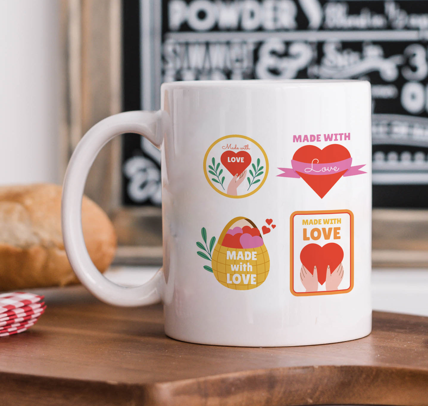 Hand drawn made with love floral label design White 330 ml Coffee Mug