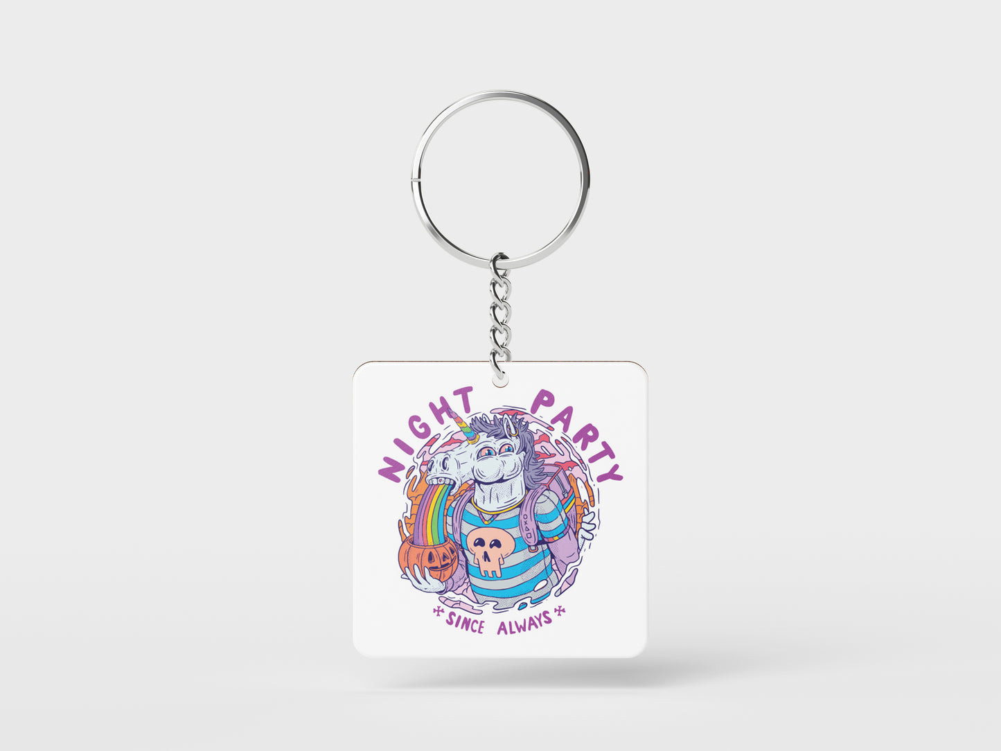Creative and colorful creature illustration Printed Square Shape Wooden Keyring with Chain