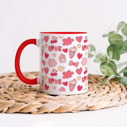 Retro pattern of decorative love elements design Red Handle 330 ml Coffee Mug