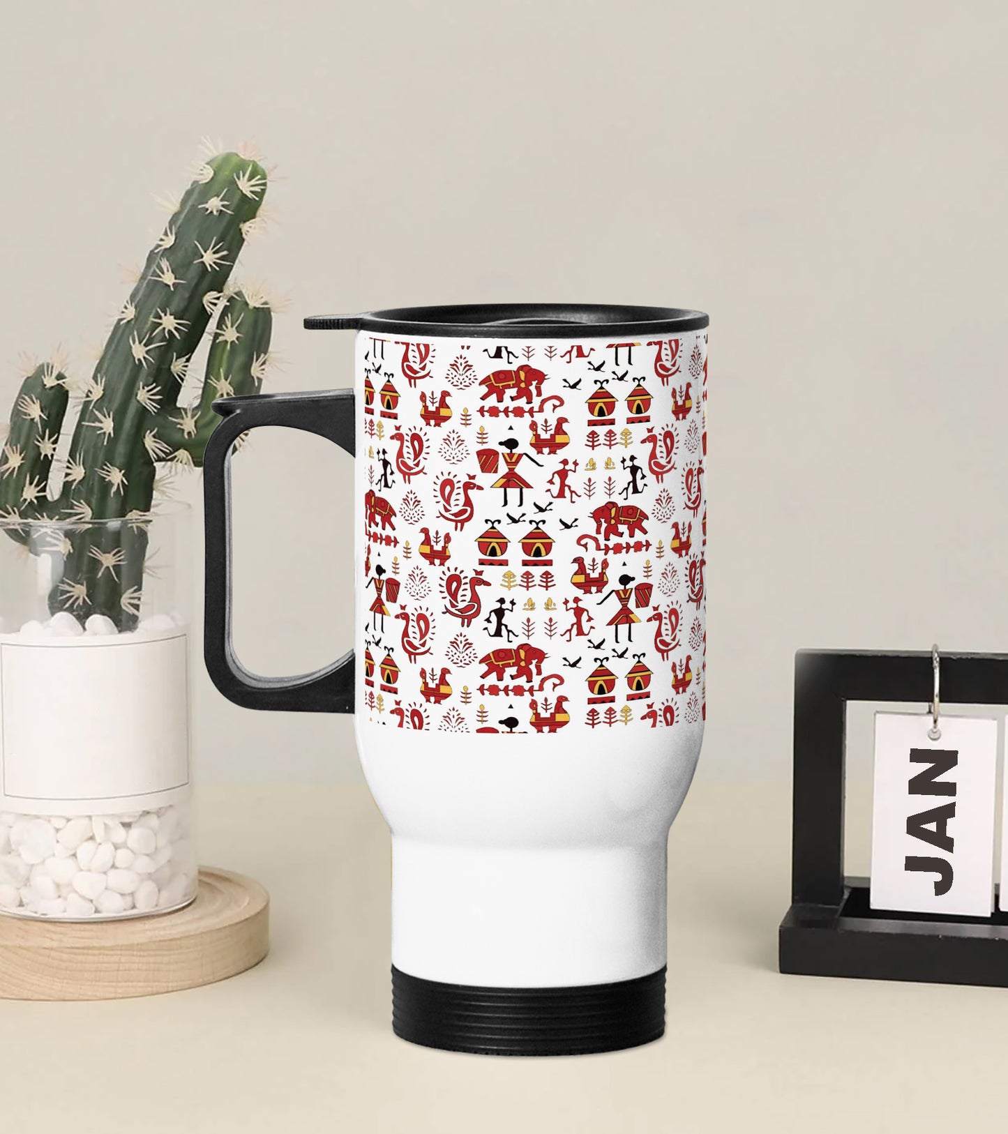 Andrew warli pattern Printed 350ML Travel MUG
