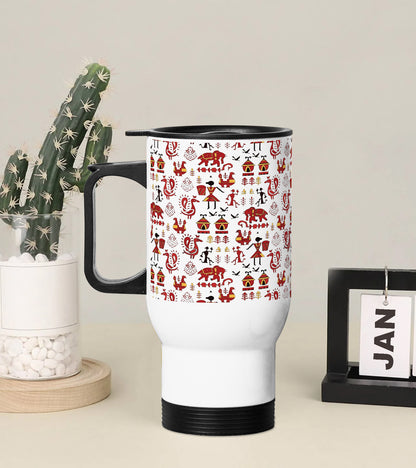 Andrew warli pattern Printed 350ML Travel MUG