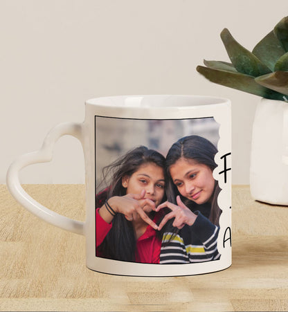 Friend forever customized add two photos white heart handle  330 ml Coffee Mug