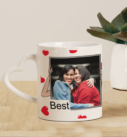 Friend forever personlized  two photos white heart handle  330 ml Coffee Mug