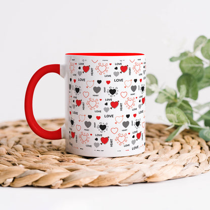 Romantic Hand Drawn Elements With Love Lettering design Red Handle 330 ml Coffee Mug