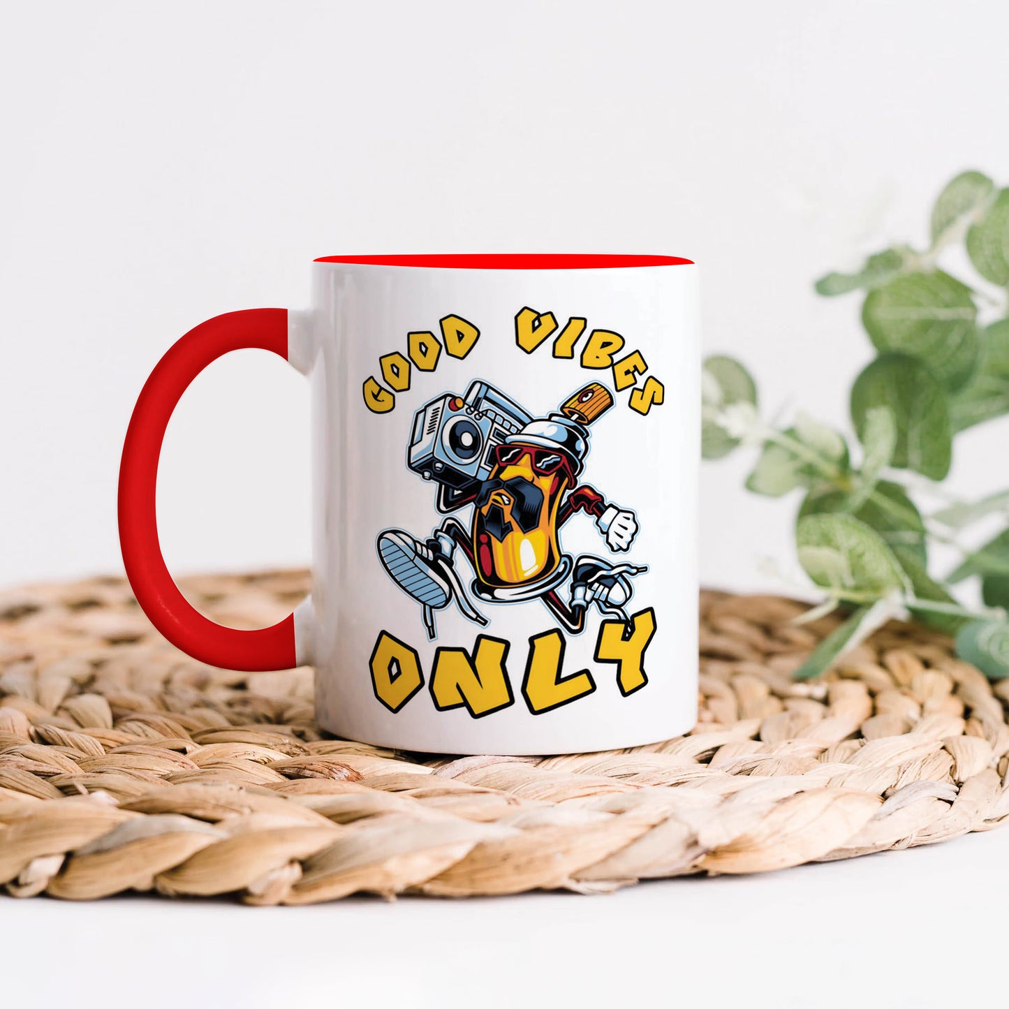 Good vibes only design Red Handle 330 ml Coffee Mug