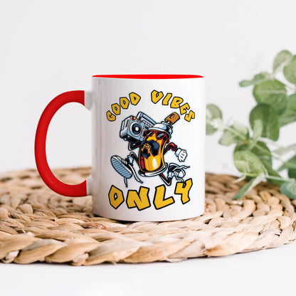 Good vibes only design Red Handle 330 ml Coffee Mug