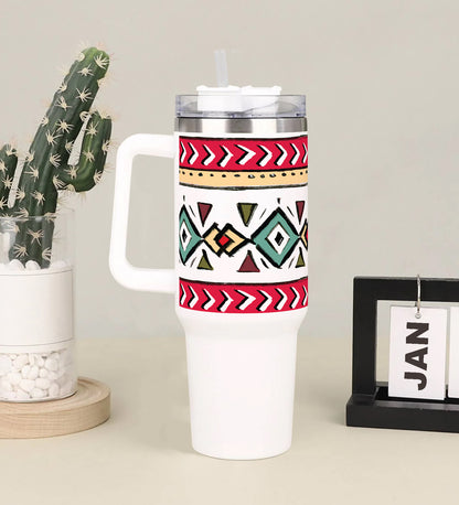 Ethnic Pattern 1 Printed 850ML with Lid Leak Proof Big Travel Tumbler with Handle and Straw