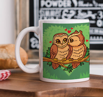Valentines Day Owl Couple Mug and Keychain Combo 330 ml Coffee Mug