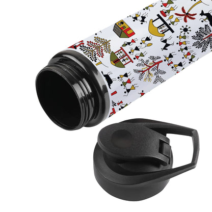 Hand drawn traditional the ancient tribal art India Printed Eagle Shape Water Bottle 750 ml For Gym, Yoga, Kids, Boys, Girls, Brother, Sister, Babies, Baby, Workout, Adults