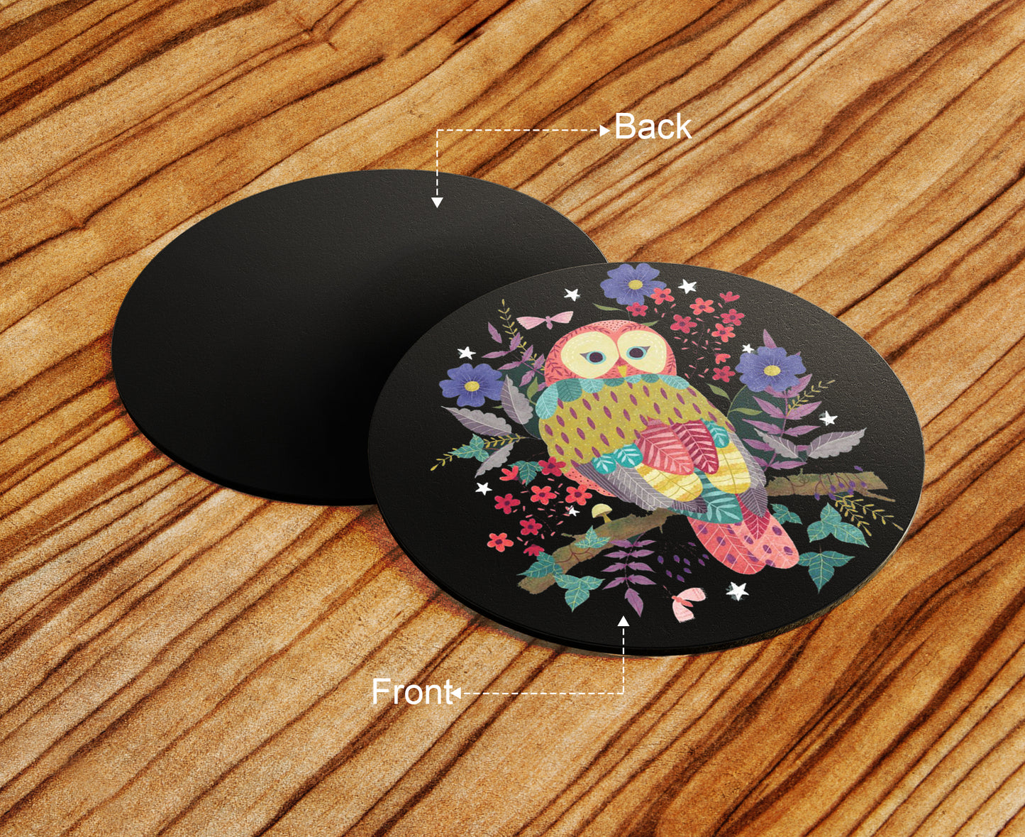 Owl illustration design Full Black 330 ml Coffee Mug with Coaster