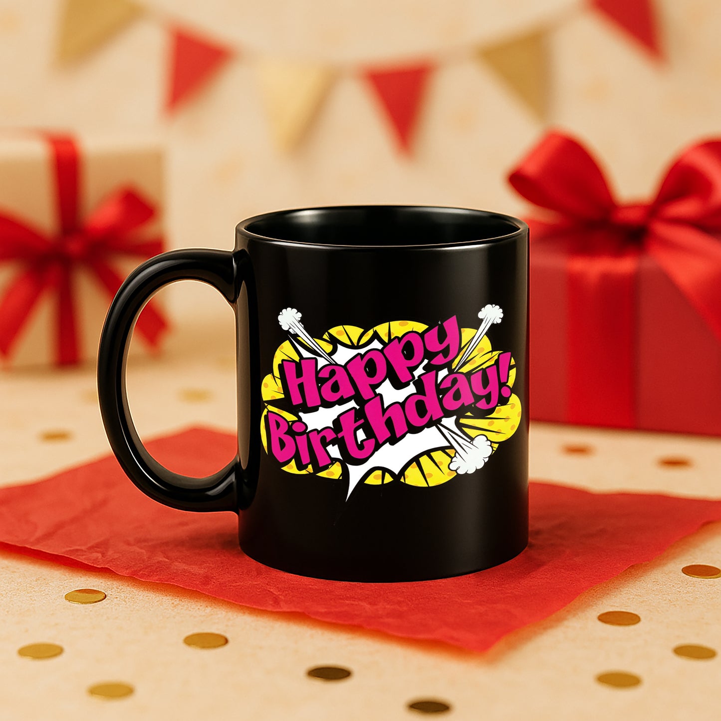 Happy Birthday 330 ml Black Coffee Mug (Pack of 1)
