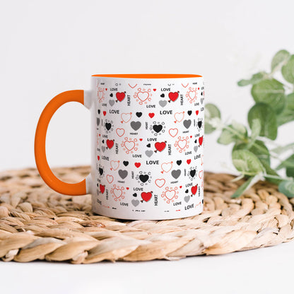Romantic Hand Drawn Elements With Love Lettering design Orange Handle 330 ml Coffee Mug