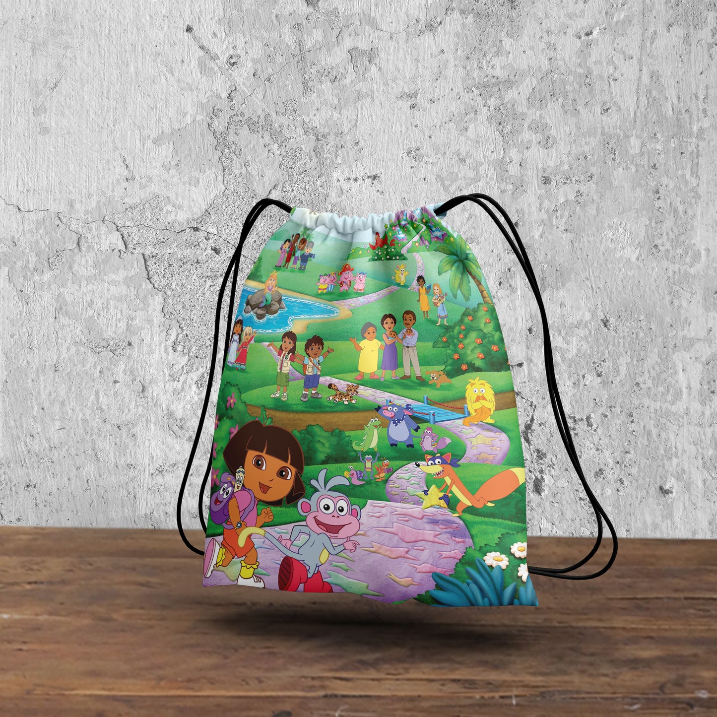 Dora The Explorer Pattern Polyester String Backpack Bags for kids for Gym, Yoga, Tuition ,Beach Bag for 4-10 year boys and girls