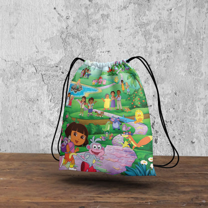 Dora The Explorer Pattern Polyester String Backpack Bags for kids for Gym, Yoga, Tuition ,Beach Bag for 4-10 year boys and girls